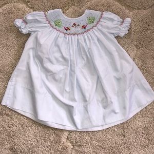 Baby girl smocked dress winter scene 6-9 months